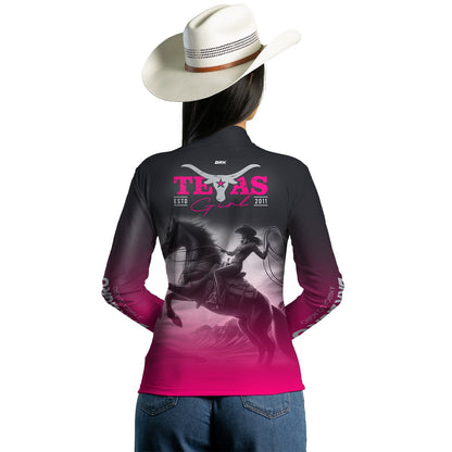 Camisa Agro Brk Feminina Texas Girl Preta e Rosa com Proteção Solar UV50+ - BRK AGRO