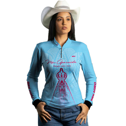 Camisa Agro Brk Feminina Mãe Aparecida Azul Clara com Proteção Solar UV50+ - Brk Agro