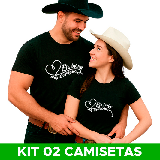 Kit Camiseta Dia dos Namorados Laçou Meu Coração Algodão Premium