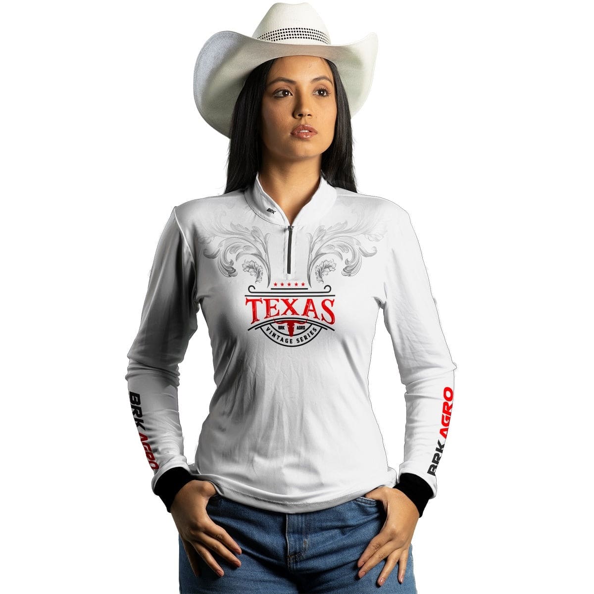 Camisa Agro Brk Feminina Texas Vintage Branca com Proteção com Proteção Solar UV50+ - BRK AGRO