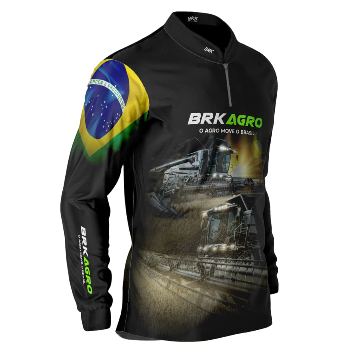 Camisa Agro Brk Preta Colheitadeira com Proteção Solar UV50+ - Brk Agro