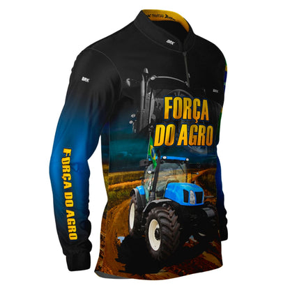 Camisa Agro Brk Trator Azul Força do Agro com Proteção Solar UV50+ - Brk Agro