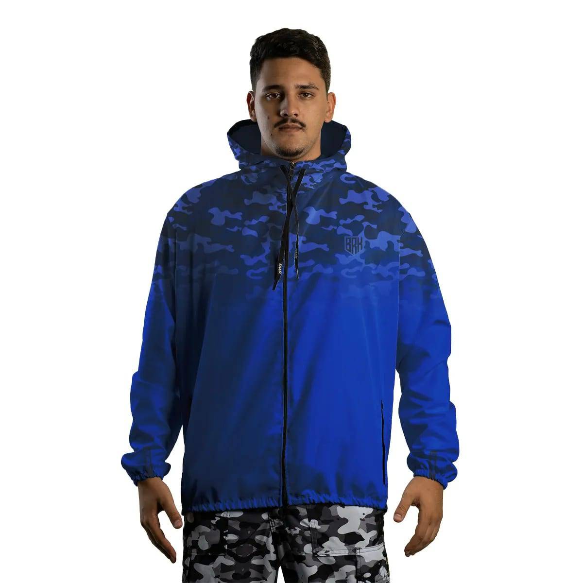 Jaqueta Corta Vento Brk Agro Repelente à Água - Camuflado Azul com Proteção Solar UV50+ - Brk Agro