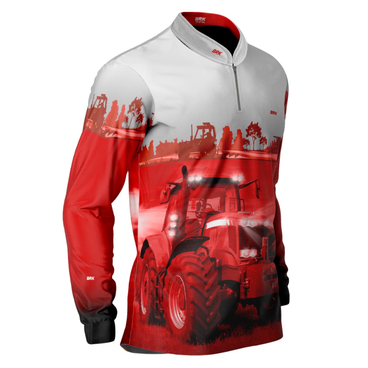 Camisa Branca e Vermelho Brk Agro Massey Ferguson Maquinário com Proteção Solar UV50+ - Brk Agro