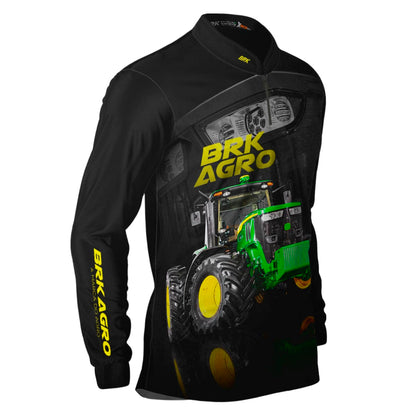 Camisa Agro Brk Trator 7M Verde e Preto com Proteção Solar UV50+ - Brk Agro