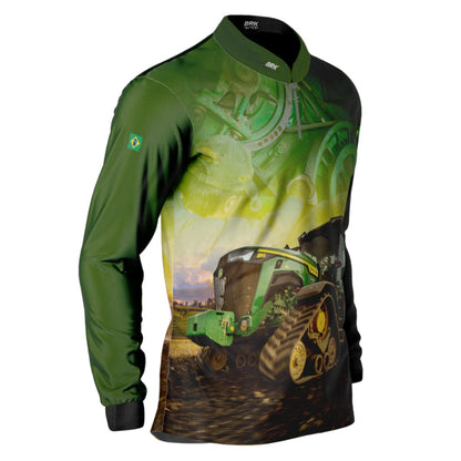 Camisa Agro Brk Trator Agrícola Verde com Proteção Solar UV50+ - Brk Agro
