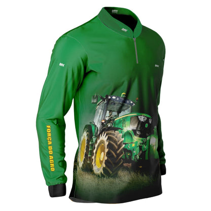 Camisa Agro Brk Força do Agro Trator Verde com Proteção Solar UV50+ - Brk Agro