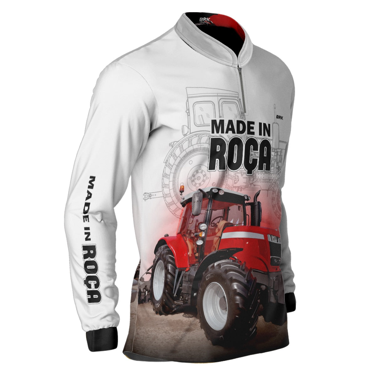 Camisa Agro Brk Made in Roça Branca Trator Vermelho com Proteção Solar UV50+ - Brk Agro