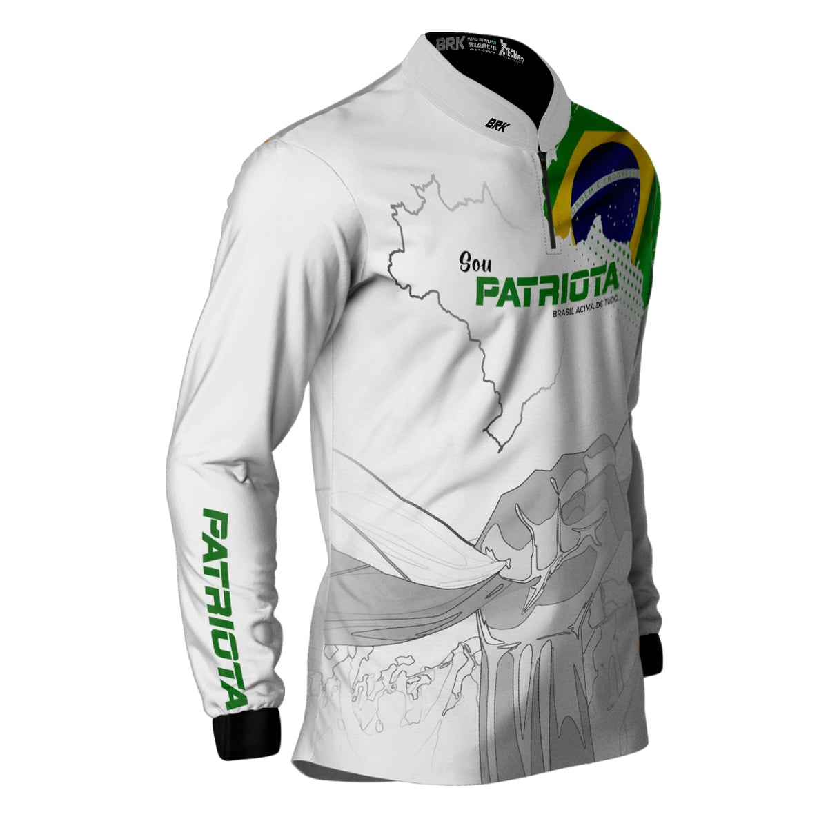 Camisa Agro Brk Básica Patriota Bandeira do Brasil Branca com Proteção UV50+ - Brk Agro