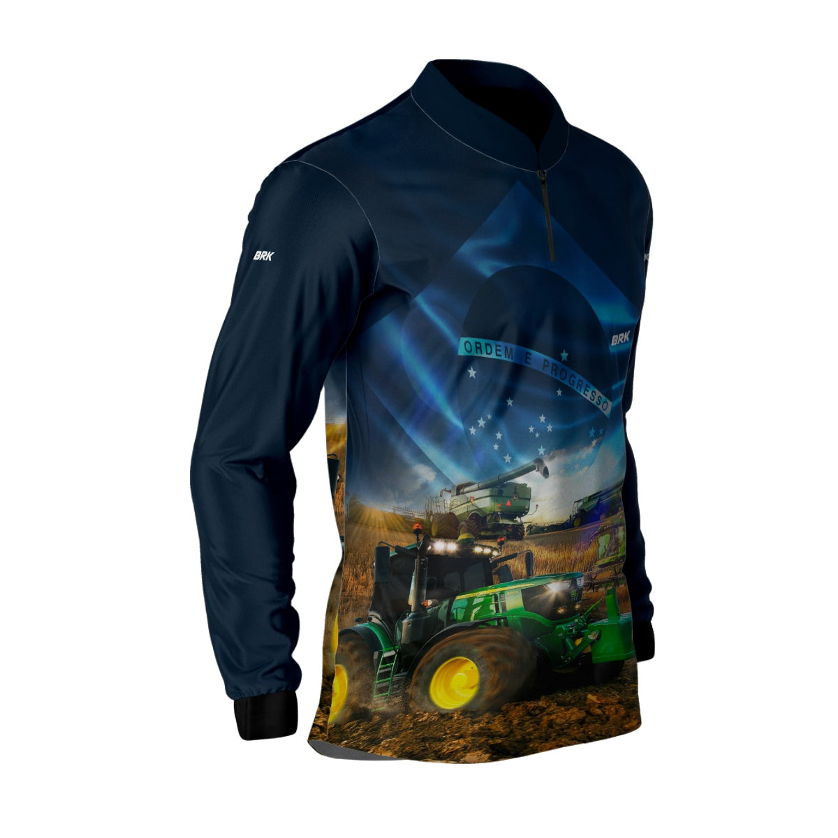 Camisa Agro Brk Trator Verde Brasil Azul com Proteção Solar UV50+ - Brk Agro
