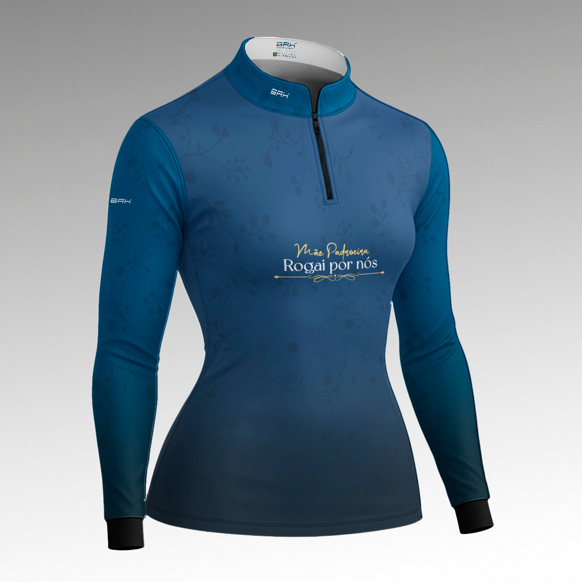 Camisa Feminina Nossa Senhora Aparecida Mãe Padroeira Azul com UV50