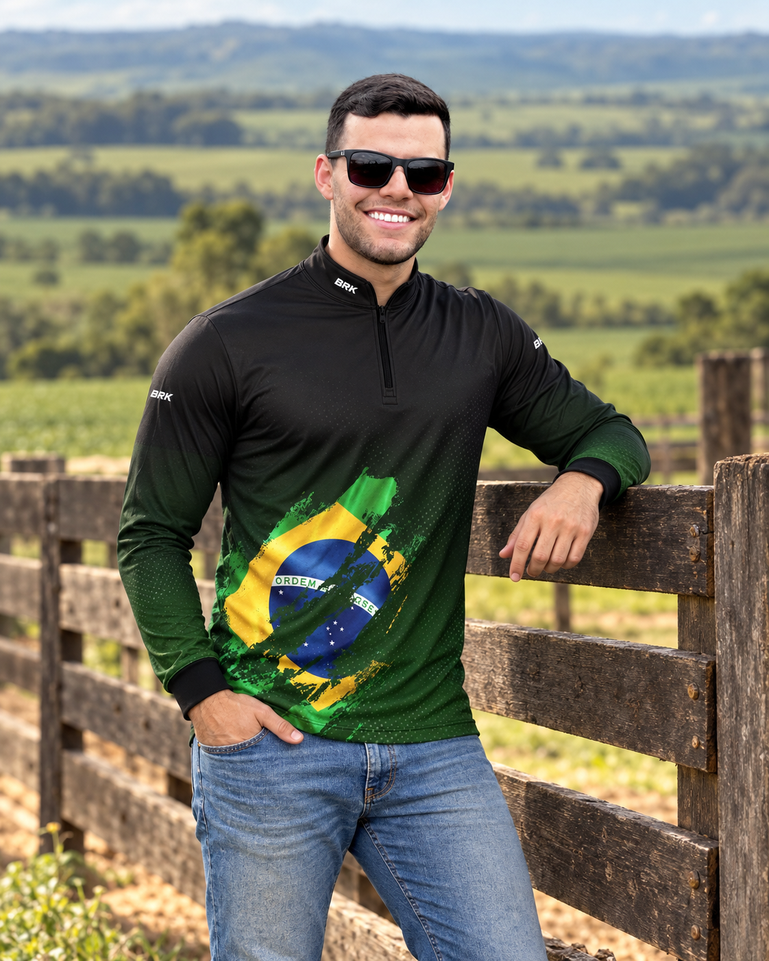 Camisa Agro Brk Bandeira Brasil Lateral com Proteção Solar UV50+