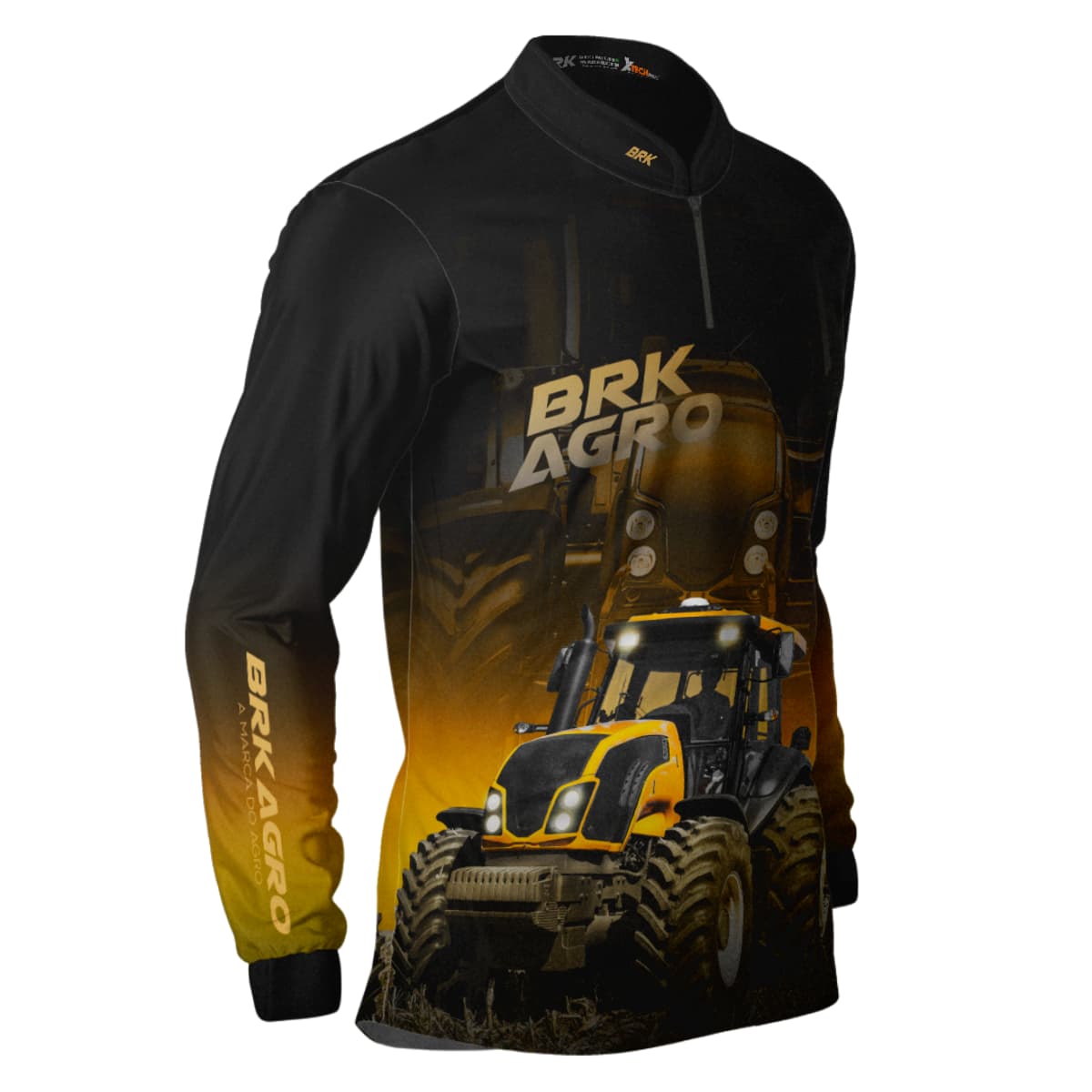 Camisa Agro Brk Trator BM115 Preto e Amarelo com Proteção Solar UV50+ - Brk Agro