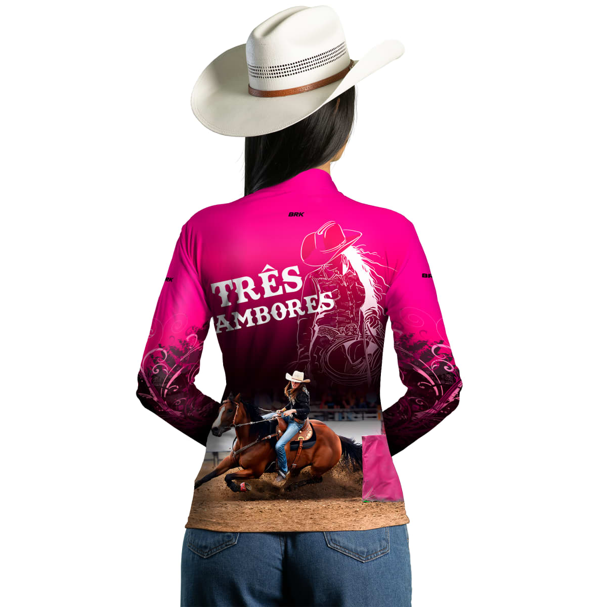 Camisa Agro Brk Feminina Campeã dos Três Tambores Rosa UV50+ - BRK AGRO