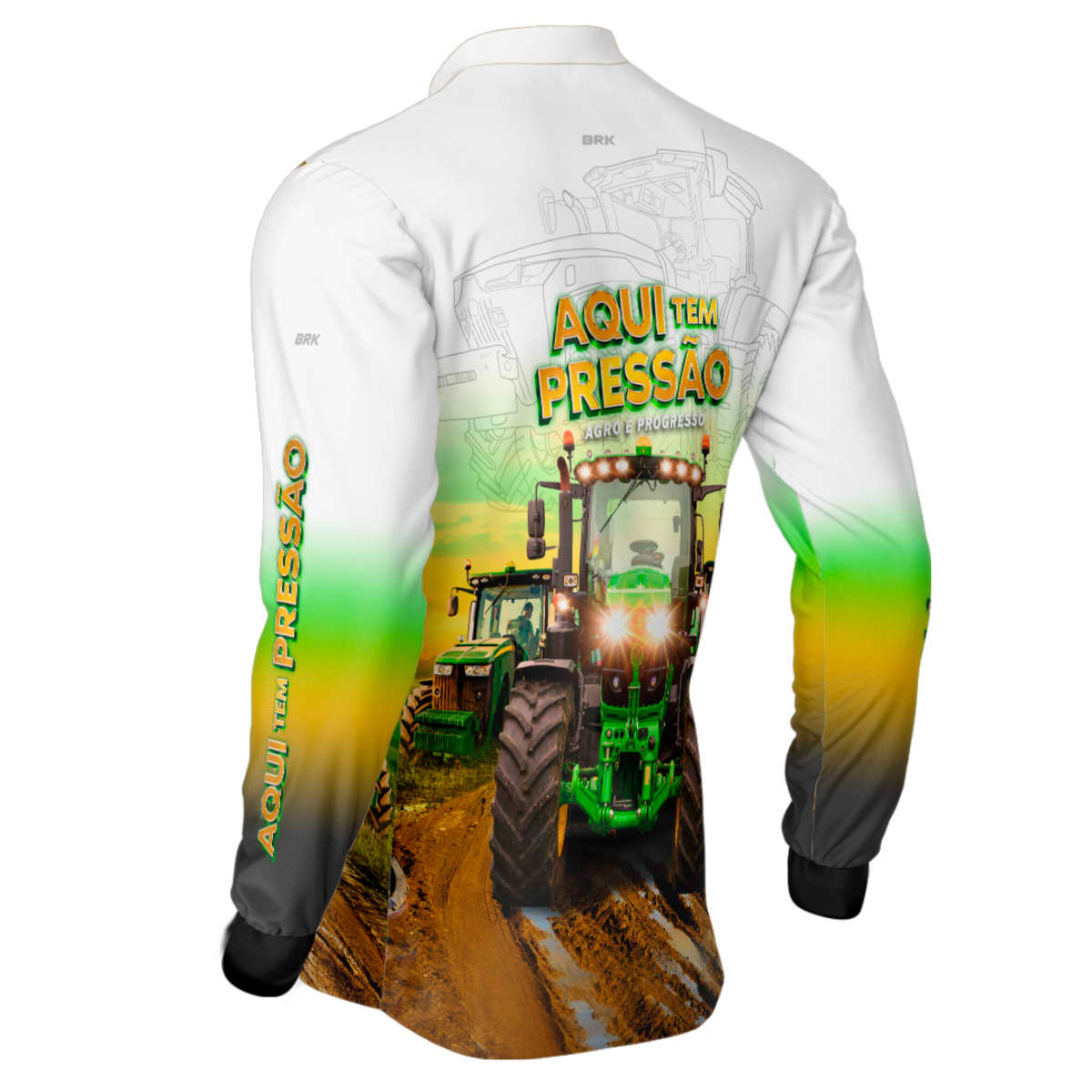 Camisa Agro Brk Trator Aqui Tem Pressão Branca com Proteção Solar UV50+ - Brk Agro