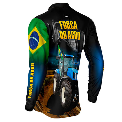 Camisa Agro Brk Trator Azul Força do Agro com Proteção Solar UV50+ - Brk Agro