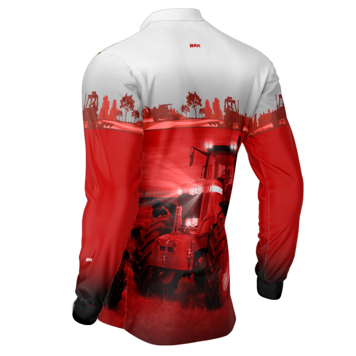 Camisa Branca e Vermelho Brk Agro Massey Ferguson Maquinário com Proteção Solar UV50+ - Brk Agro