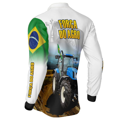 Camisa Agro Brk Trator A Força do Agro Branca com Proteção Solar UV50+ - Brk Agro