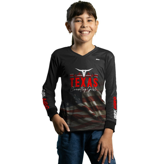 Camisa Infantil Agro Feminina Brk Texas Country Girl EUA Preta com Proteção UV50+ - Brk Agro