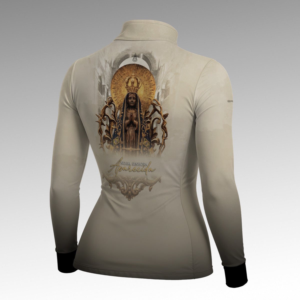 Camisa Feminina Nossa Senhora Aparecida Clássica Bege com UV50