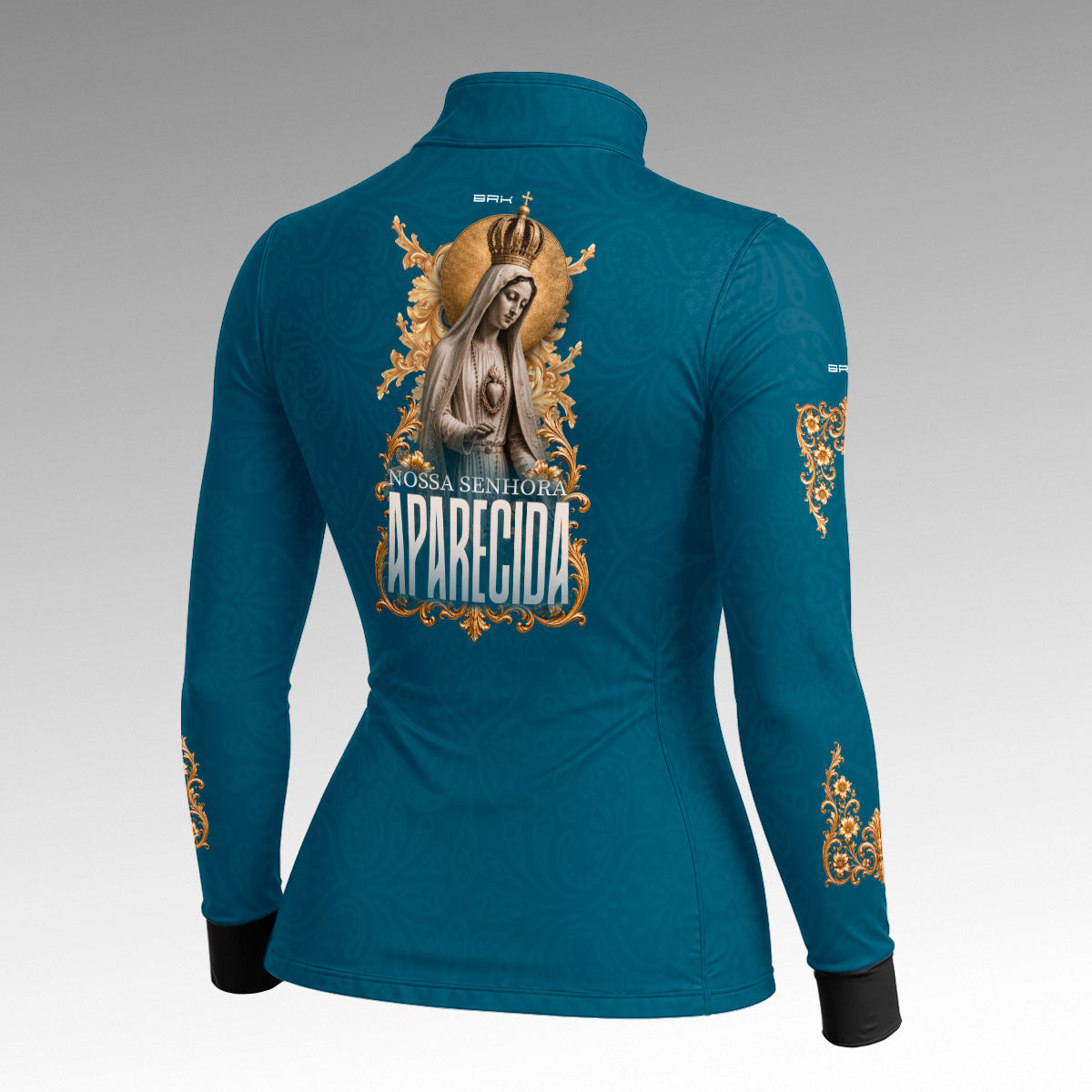 Camisa Feminina Nossa Senhora Aparecida Azul Petróleo com UV50