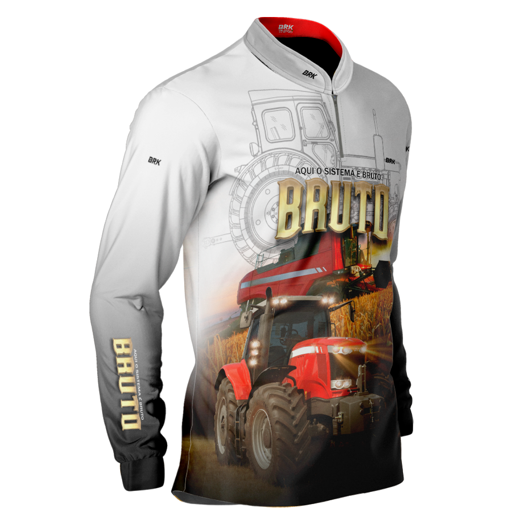 Camisa Agro Brk Aqui Sistema é Bruto Trator Vermelho com Proteção Solar UV50+ - Brk Agro