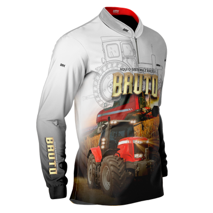 Camisa Agro Brk Aqui Sistema é Bruto Trator Vermelho com Proteção Solar UV50+ - Brk Agro