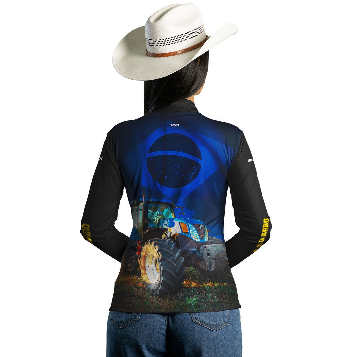 Camisa Agro Brk Trator Azul Bandeira do Brasil com Proteção Solar UV50+ - Brk Agro