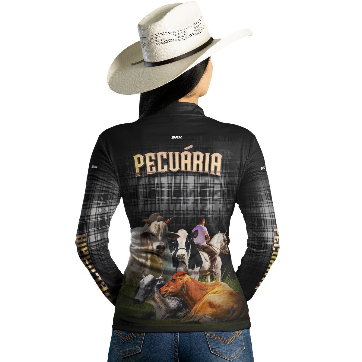 Camisa Agro Brk Country Xadrez Preta Pecuária com Proteção Solar UV50+ - BRK AGRO