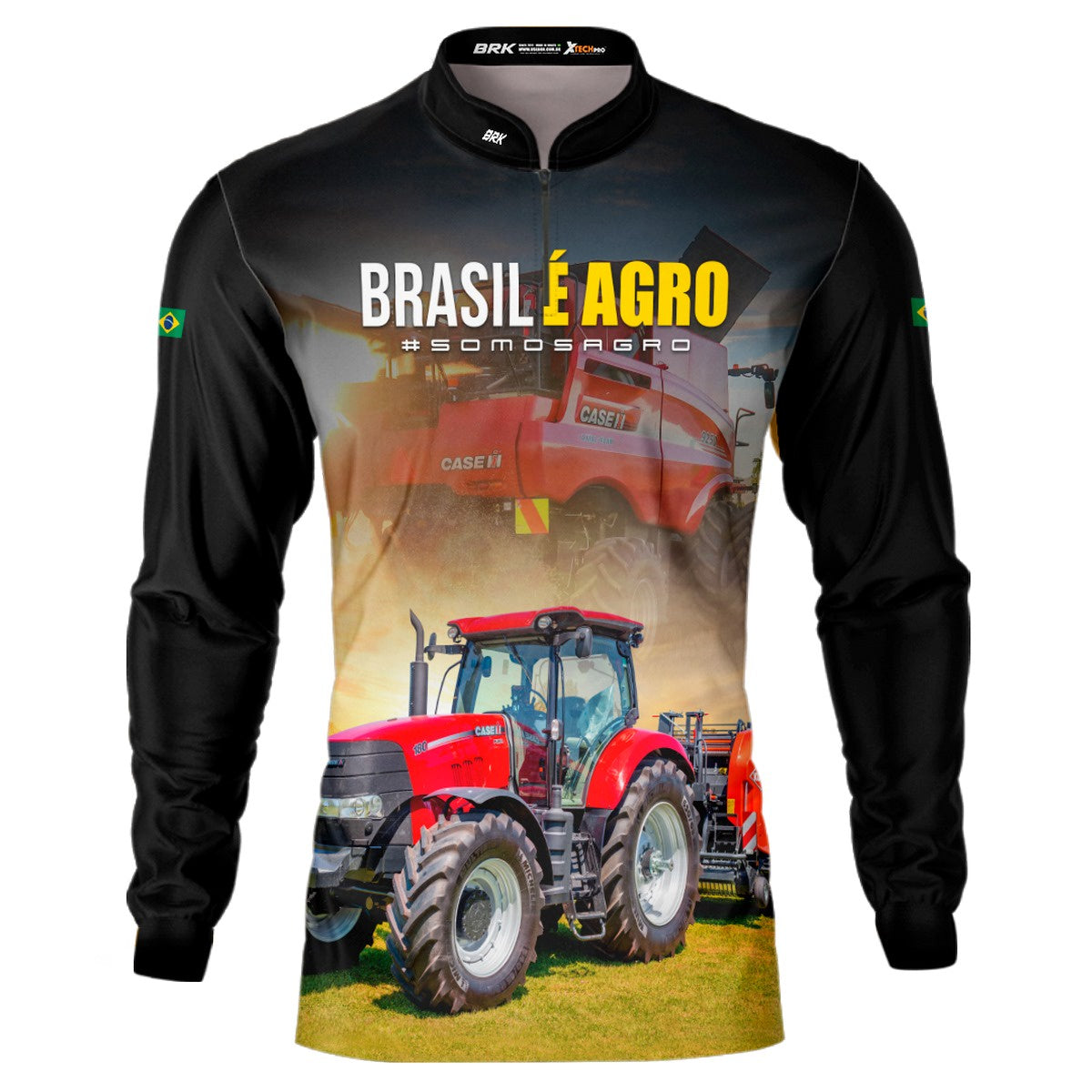 Camisa Agro Brk Trator Vermelho Brasil é Agro com Proteção Solar UV50+ - Brk Agro