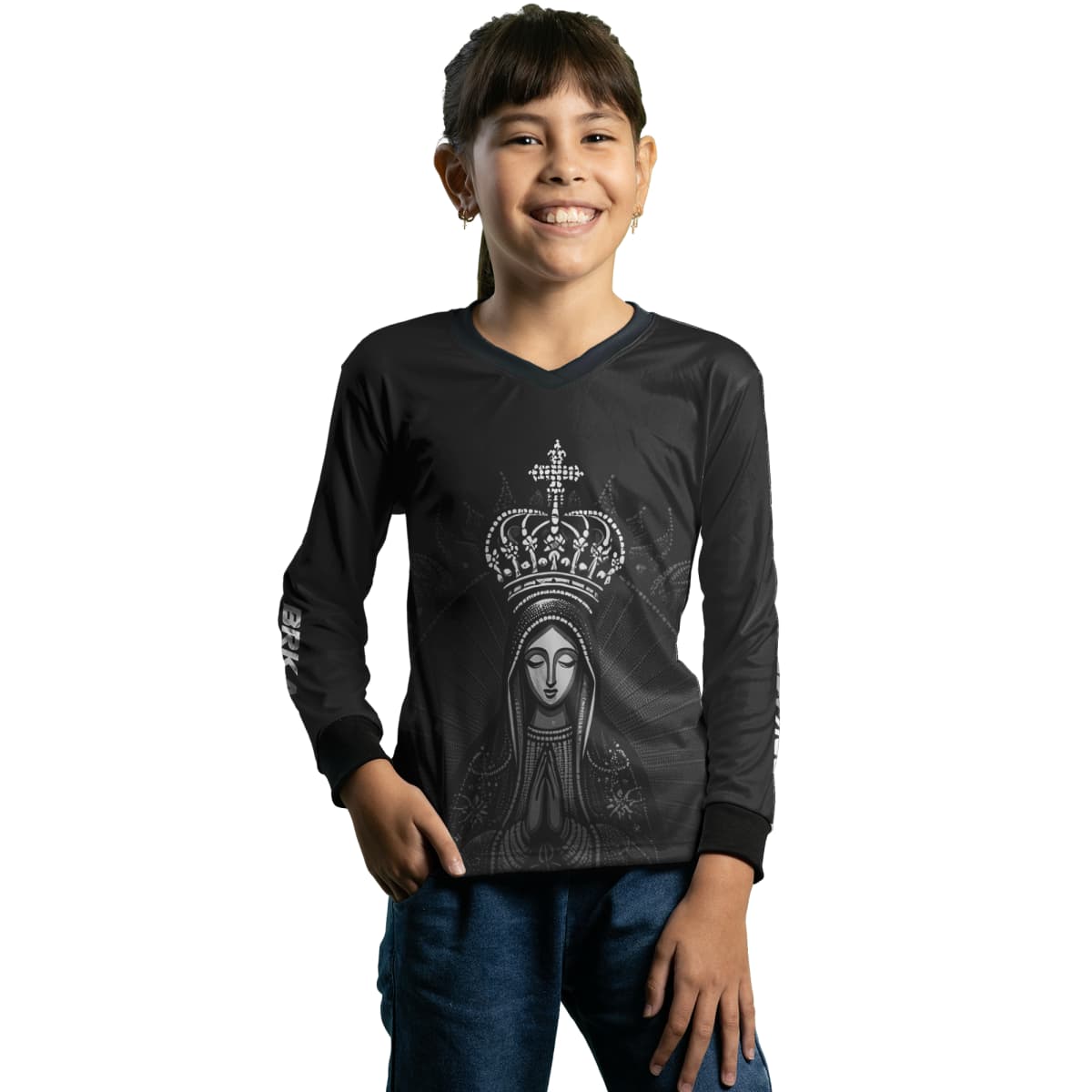 Camisa Infantil Agro Brk Feminina Preta Nossa Senhora com Proteção Solar UV50+ - Brk Agro