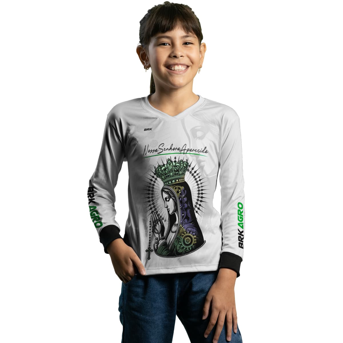 Camisa Infantil Agro Brk Feminina Branca Padroeira com Proteção Solar UV50+ - Brk Agro
