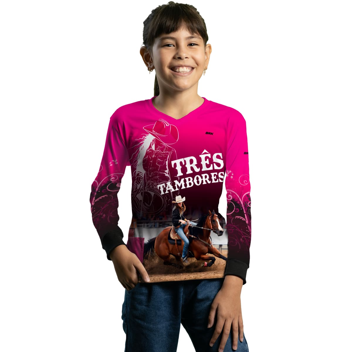 Camisa Agro Brk Feminina Campeã dos Três Tambores Rosa UV50+ - BRK AGRO