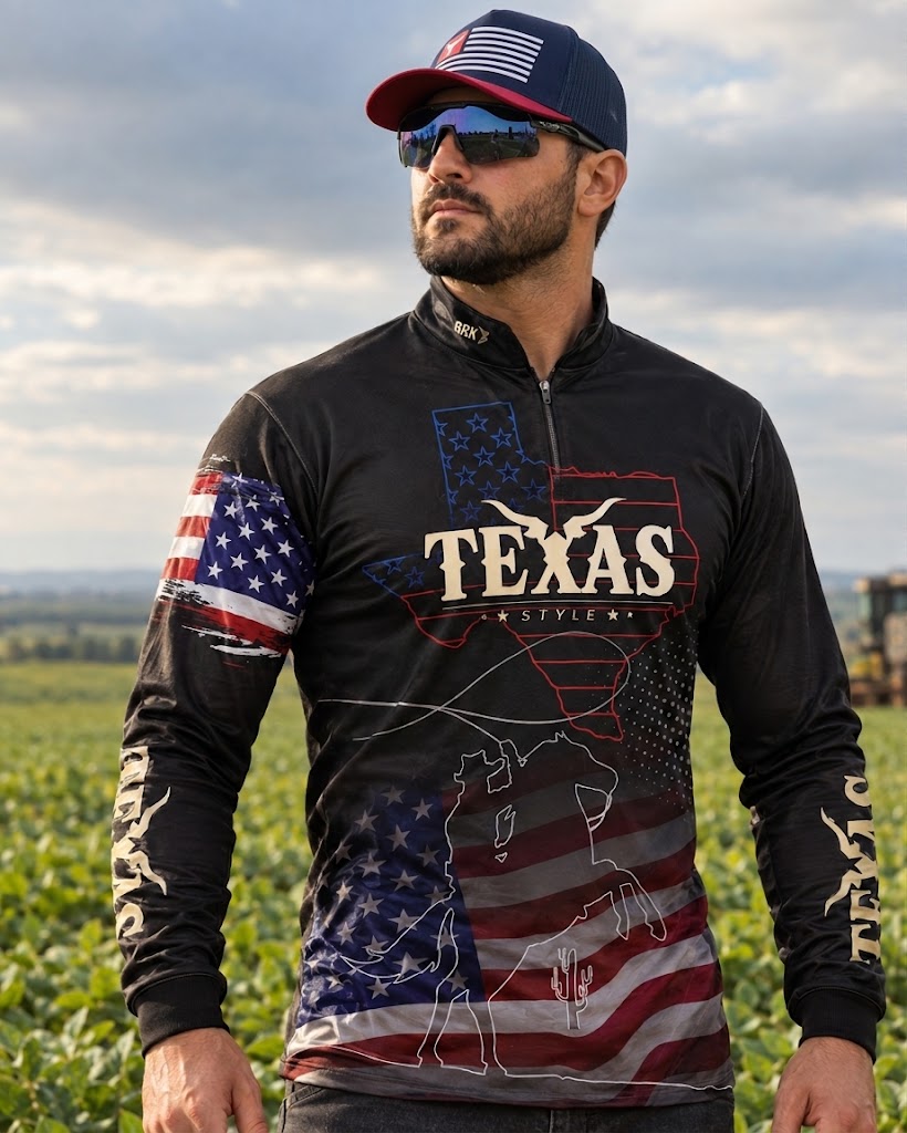 Camisa Agro Brk Texas Estados Unidos com Proteção Solar UV50+ Envio Imediato