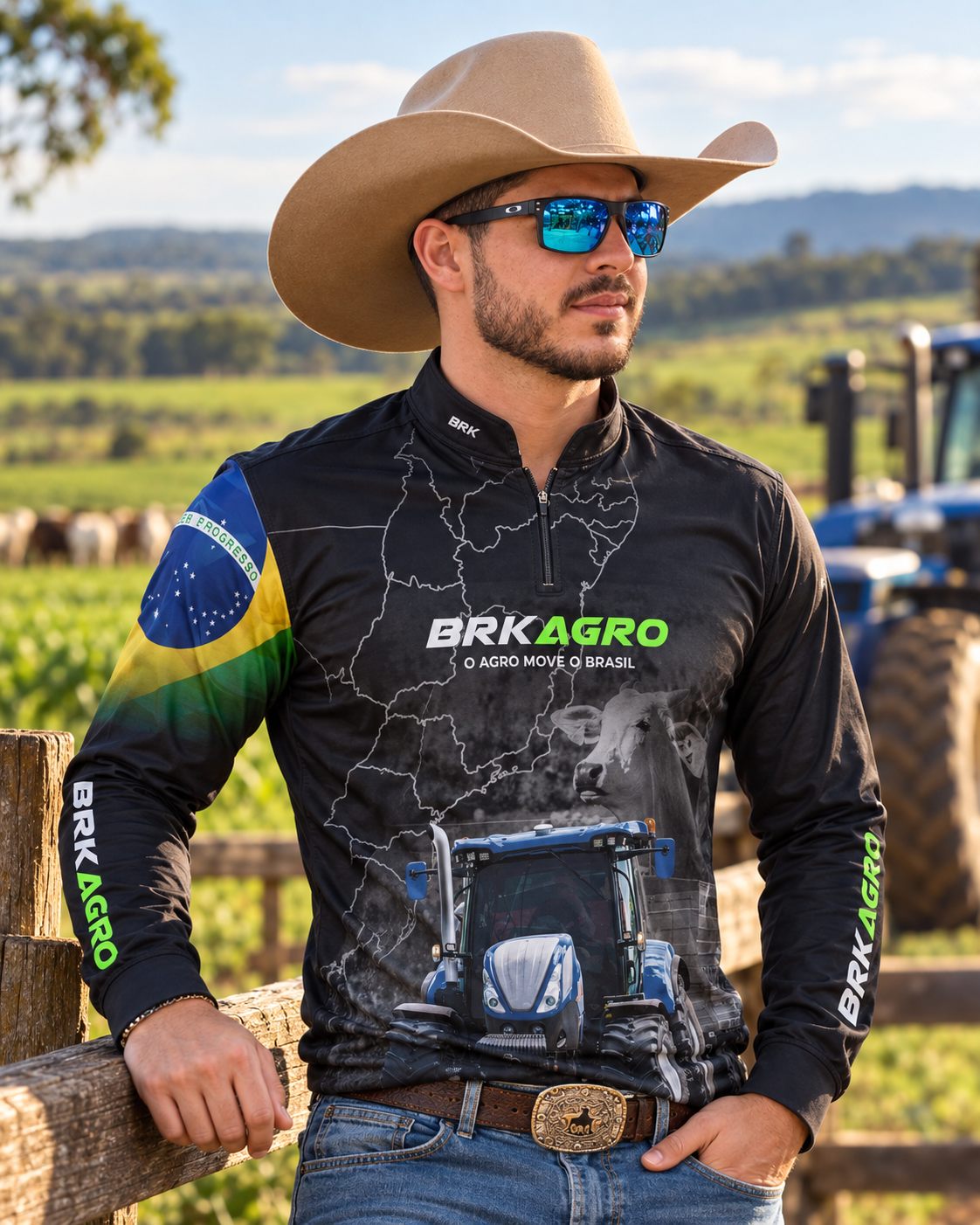 Camisa Agro Brk O Agro Move o Brasil com Proteção Solar UV50+ Envio Imediato