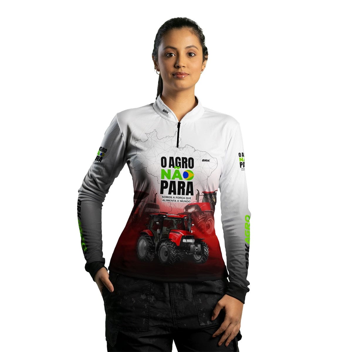 Camisa Agro Brk O Agro Não Para Branca e Vermelha com UV50+ - BRK AGRO