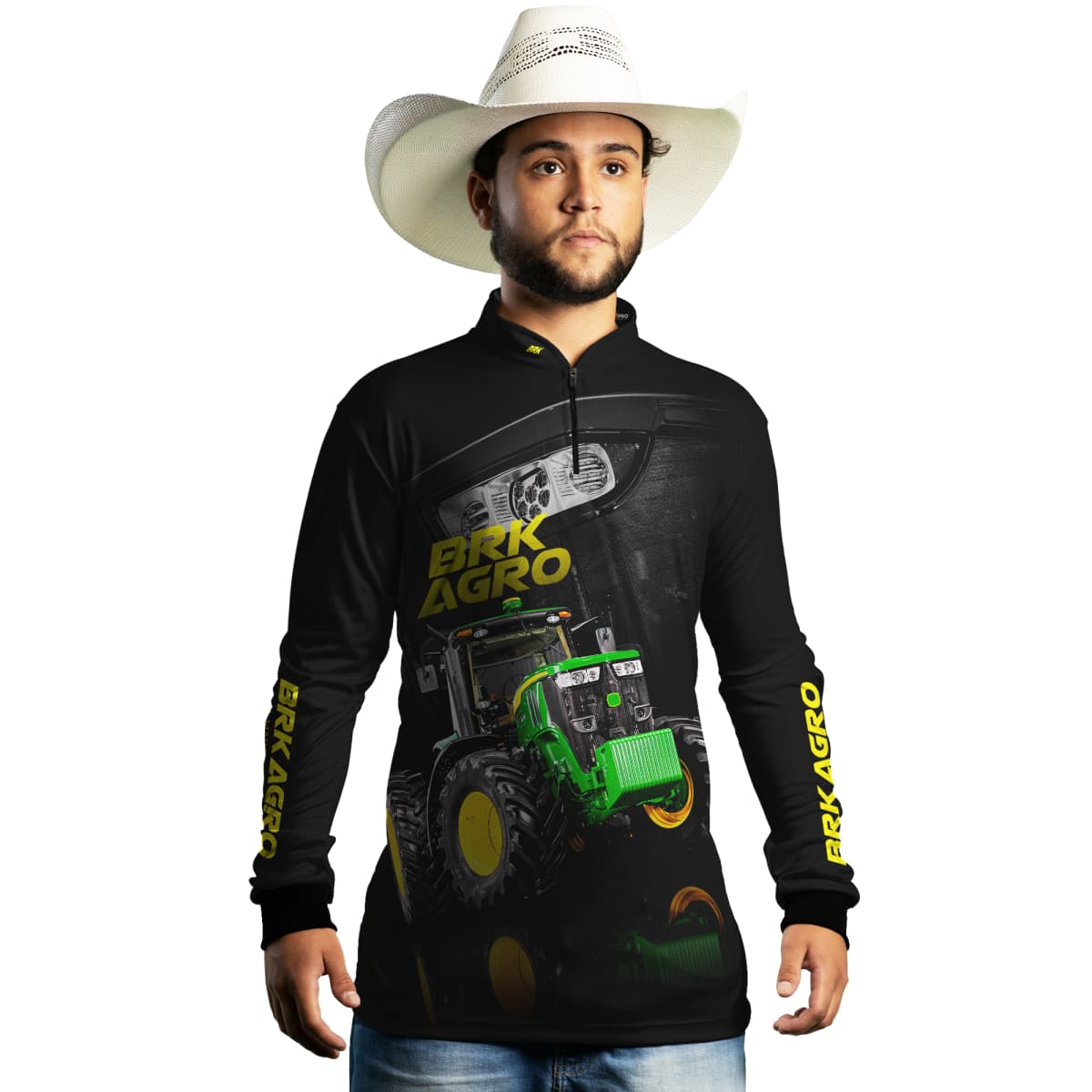Camisa Agro Brk Trator 7M Verde e Preto com Proteção Solar UV50+ - Brk Agro