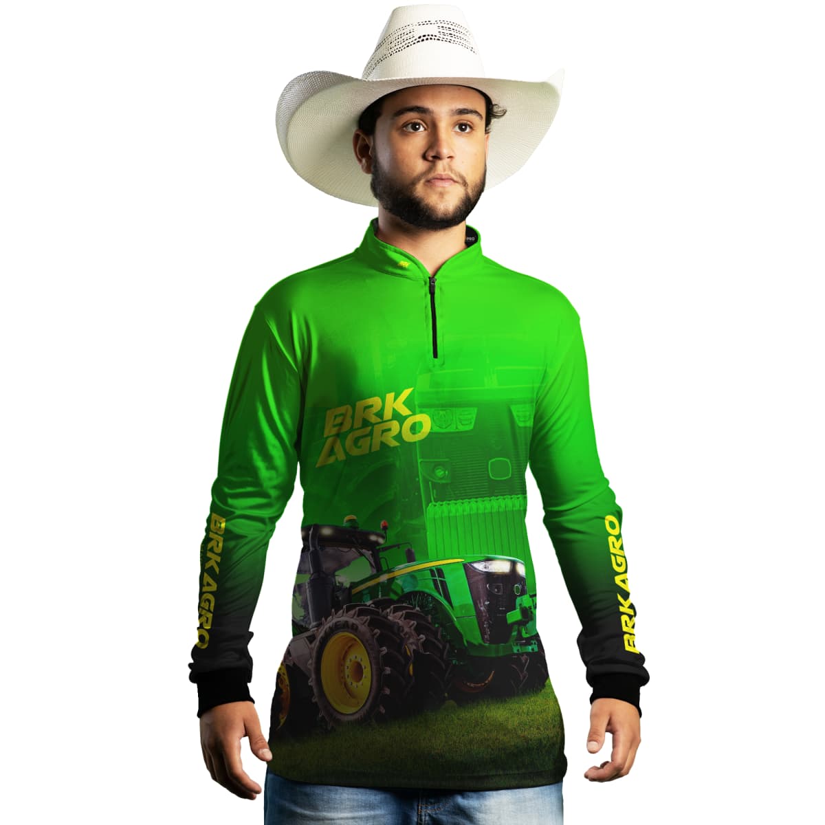 Camisa Agro Brk Trator 8250R Verde com Proteção Solar UV50+ - Brk Agro