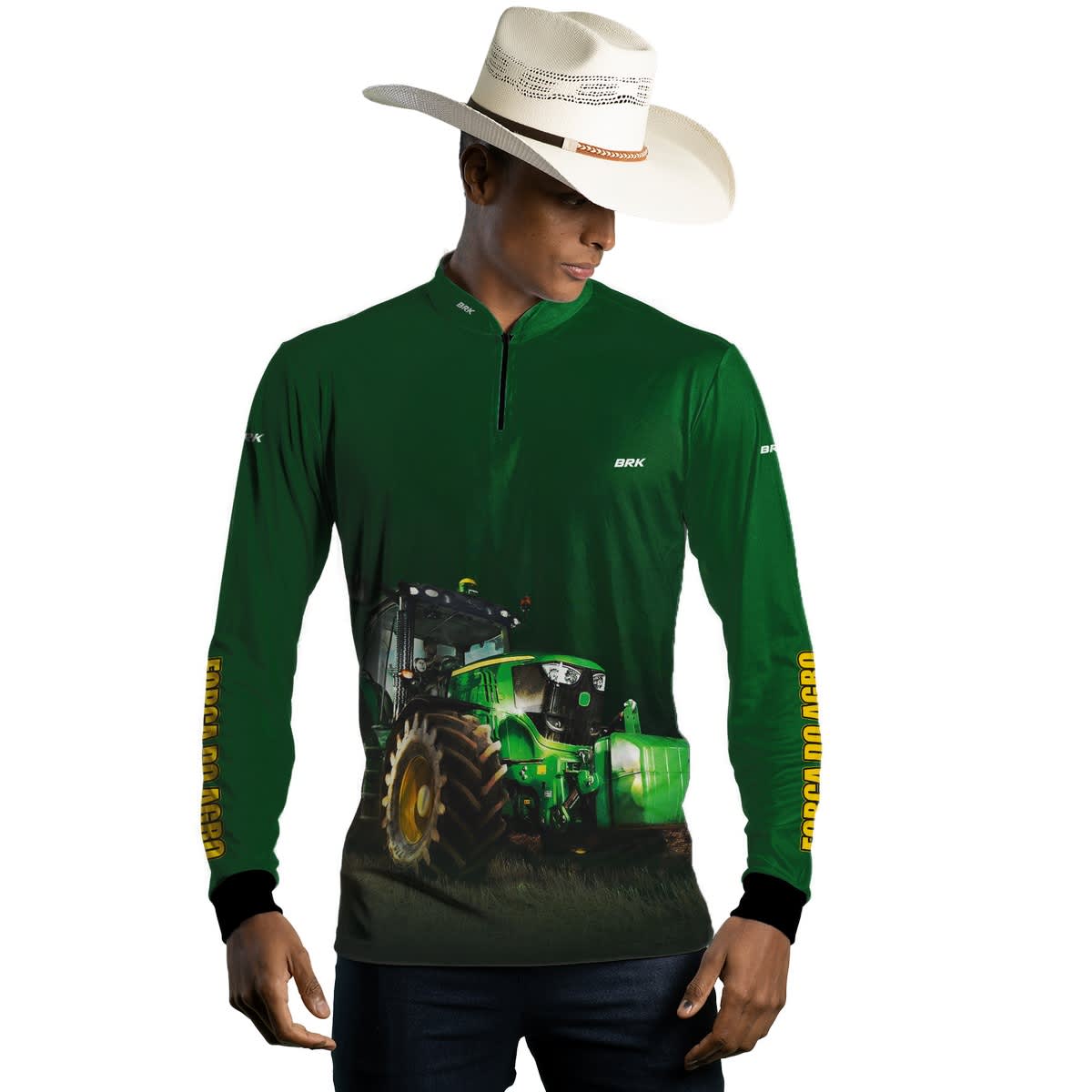 Camisa Agro Brk Força do Agro Trator Verde com Proteção Solar UV50+ - Brk Agro