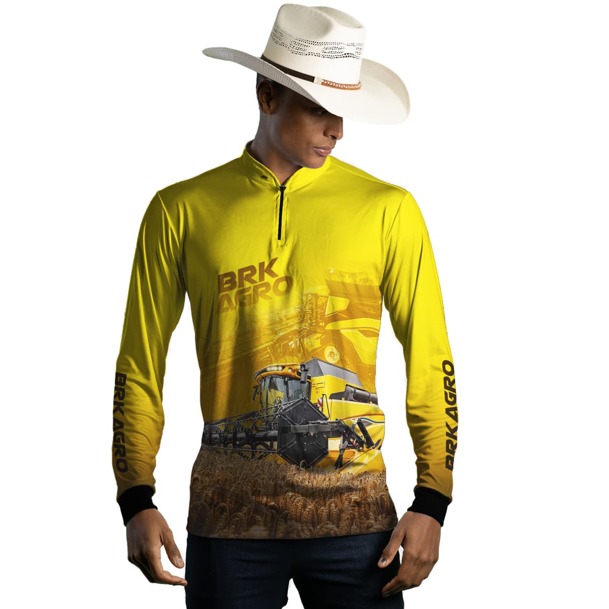 Camisa Agro Brk Colheitadeira CR11 Amarela com Proteção Solar UV50+ - Brk Agro