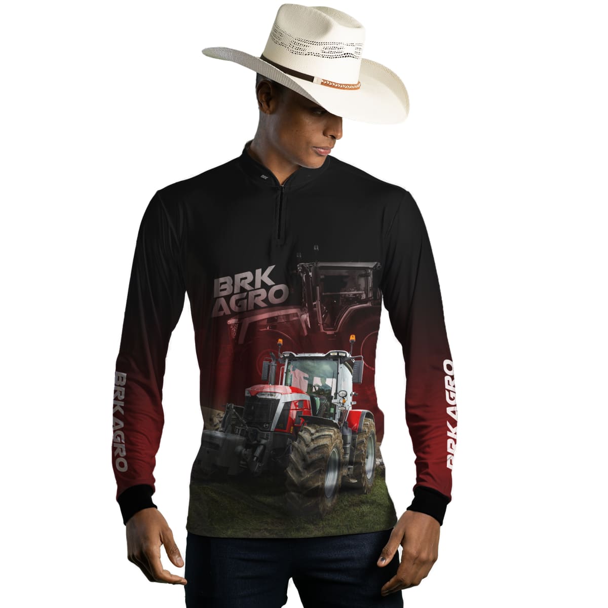 Camisa Agro Brk Trator 8S Vermelho Escura com Proteção Solar UV50+ - Brk Agro