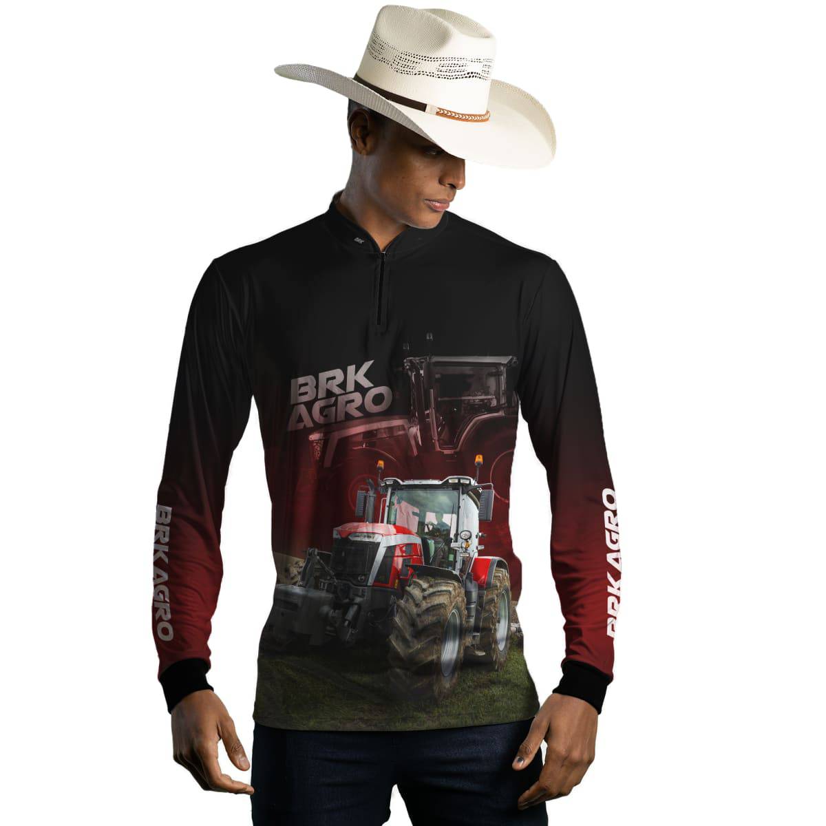 Camisa Agro Brk Trator 8S Vermelho Escura com Proteção Solar UV50+ - Brk Agro