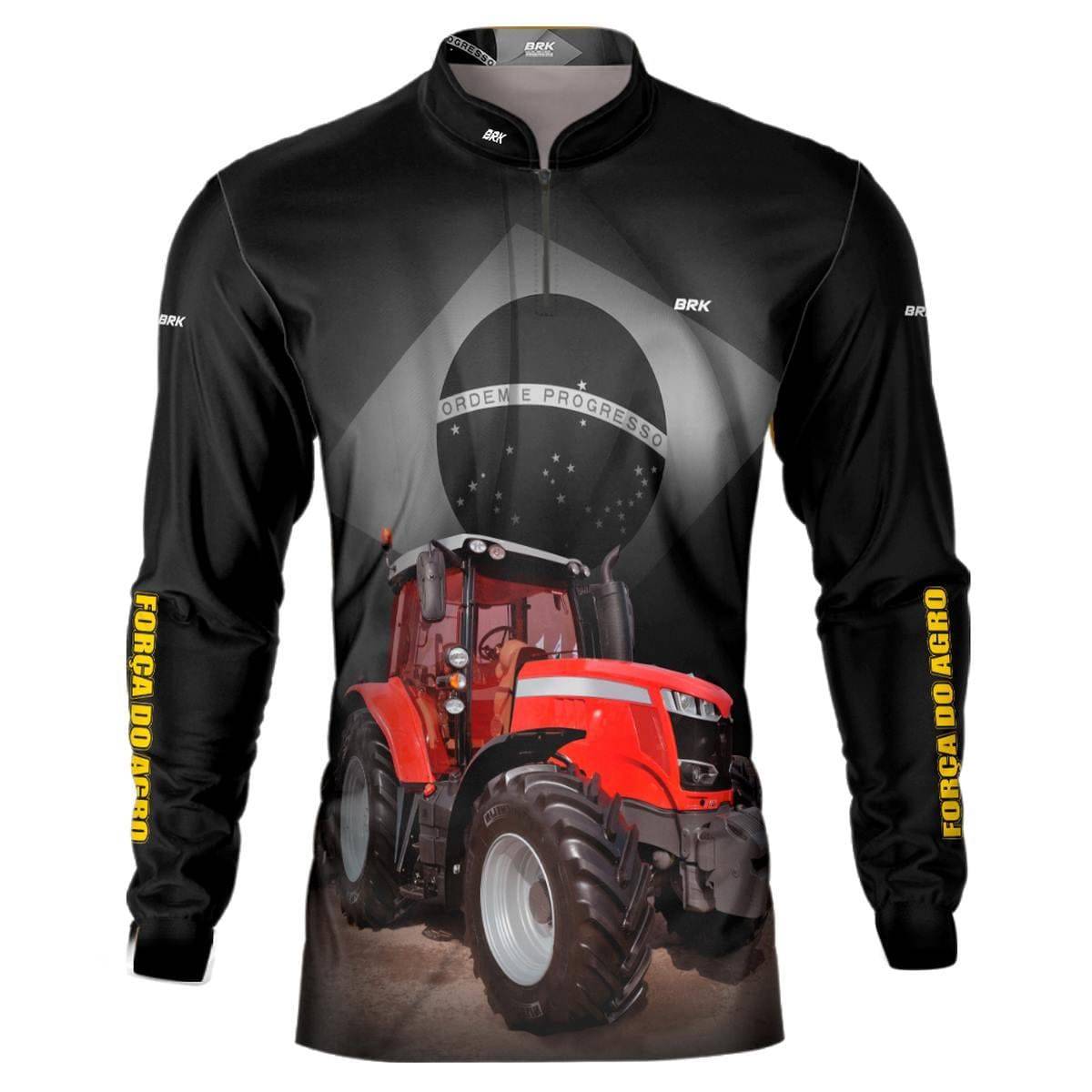 Camisa Agro Brk Trator Vermelho Brasil com Proteção Solar UV50+ - Brk Agro