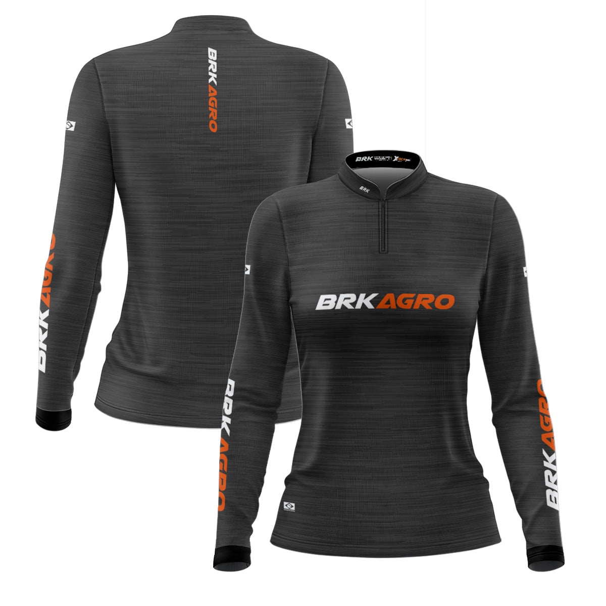 Camisa Feminina Agro  Brk Mescla Preto Laranja com Proteção Solar UV50+ - Brk Agro