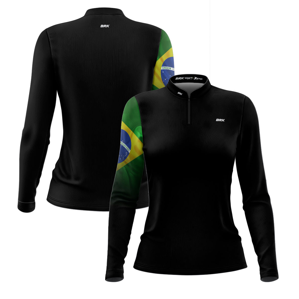 Camisa Feminina Agro  Brk Preta Bandeira do Brasil com Proteção Solar UV50+ - Brk Agro