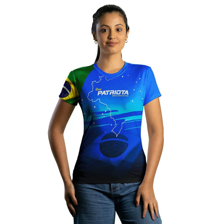 Camiseta Agro Feminina Brk Patriota Azul com Proteção Solar UV50+