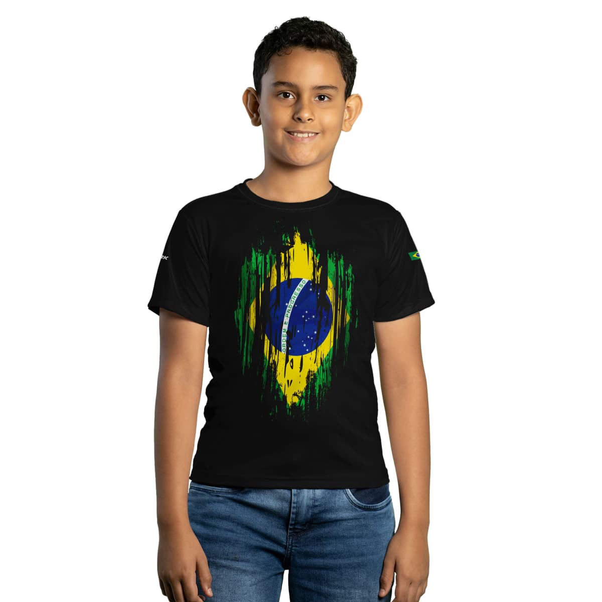 Camiseta Brasil Patriota Preta Bandeira Grunge com UV50+ - BRK AGRO