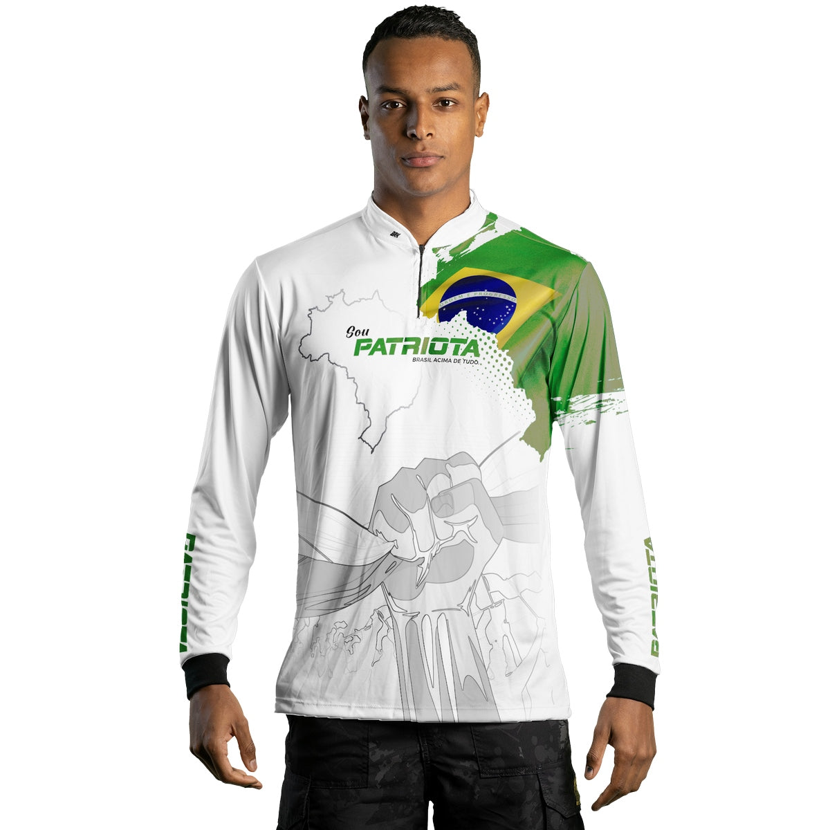 Camisa Agro Brk Básica Patriota Bandeira do Brasil Branca com Proteção UV50+ - BRK AGRO