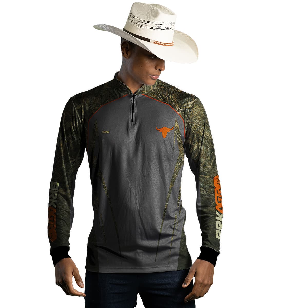 Camisa Agro Brk Camu Real Tree e Cinza Touro com Proteção Solar UV50+