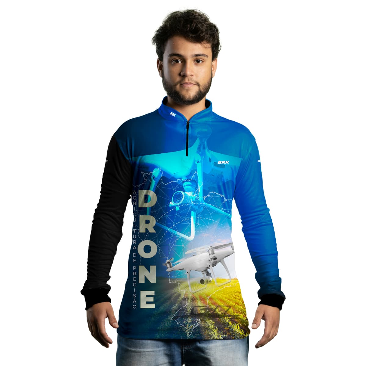 Camisa Agro Brk Azul Drone Agricultura de Precisão com Proteção Solar UV50+ - Brk Agro